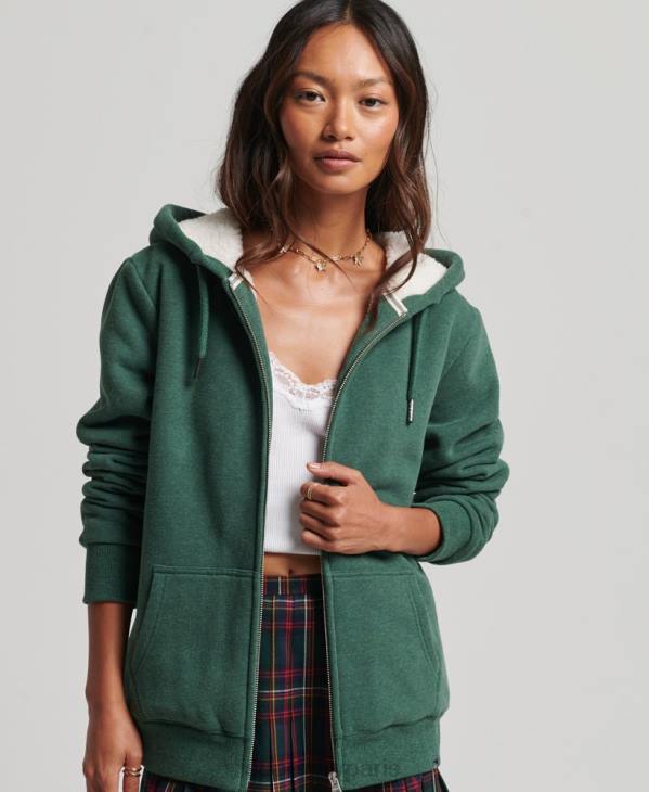Superdry femmes sweat à capuche zippé doublé borg essential D64Z5782 vêtements vert