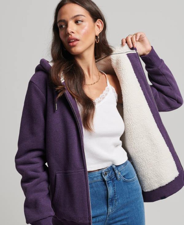 Superdry femmes sweat à capuche zippé doublé borg essential D64Z5818 vêtements violet
