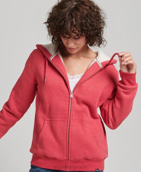 Superdry femmes sweat à capuche zippé doublé borg essential D64Z5842 vêtements rouge