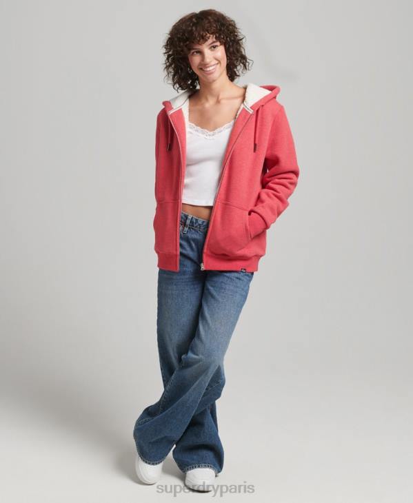 Superdry femmes sweat à capuche zippé doublé borg essential D64Z5842 vêtements rouge