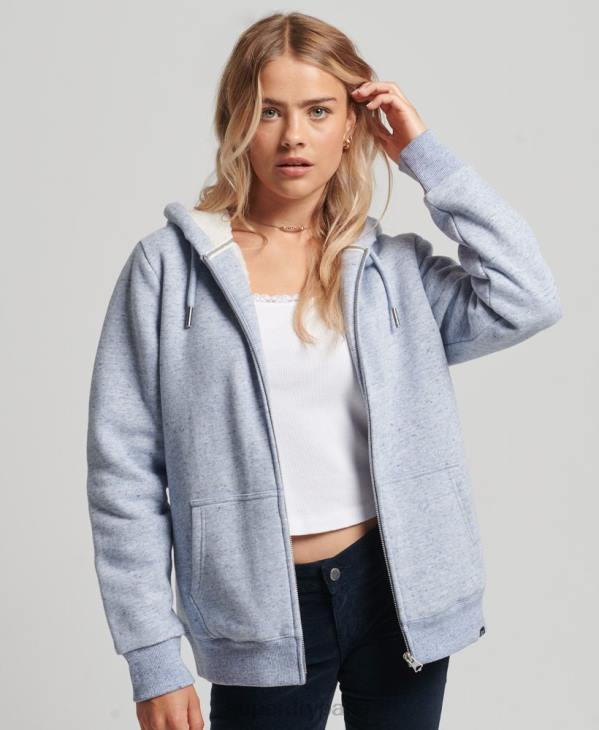 Superdry femmes sweat à capuche zippé doublé borg essential D64Z5880 vêtements bleu clair