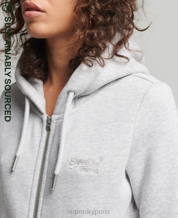 Superdry femmes sweat à capuche zippé en coton bio avec logo vintage brodé D64Z3316 vêtements gris clair