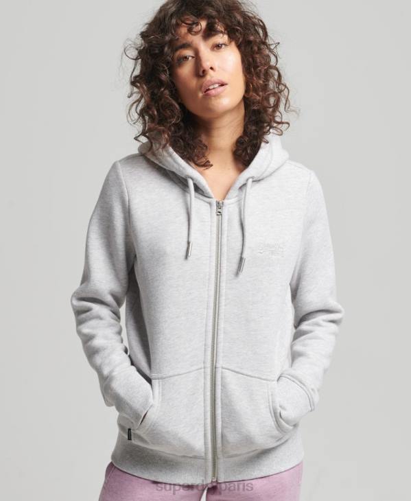 Superdry femmes sweat à capuche zippé en coton bio avec logo vintage brodé D64Z3316 vêtements gris clair