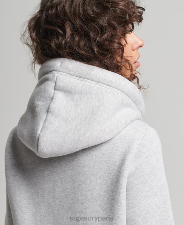 Superdry femmes sweat à capuche zippé en coton bio avec logo vintage brodé D64Z3316 vêtements gris clair