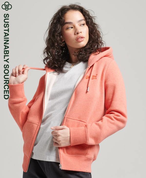 Superdry femmes sweat à capuche zippé en coton bio à logo vintage D64Z3329 vêtements corail