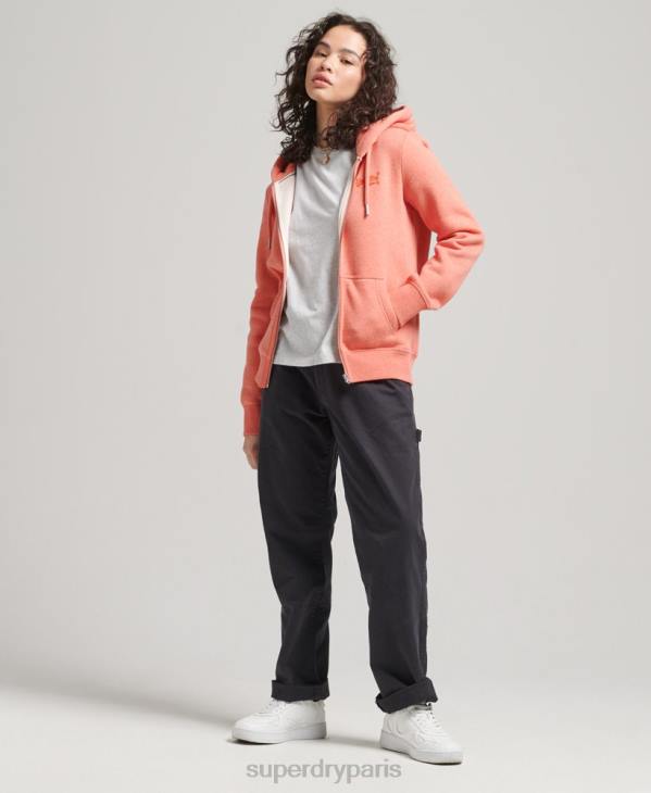 Superdry femmes sweat à capuche zippé en coton bio à logo vintage D64Z3329 vêtements corail