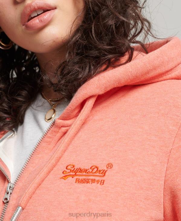 Superdry femmes sweat à capuche zippé en coton bio à logo vintage D64Z3329 vêtements corail