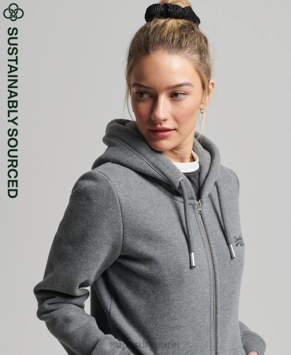 Superdry femmes sweat à capuche zippé en coton bio à logo vintage D64Z3383 vêtements gris