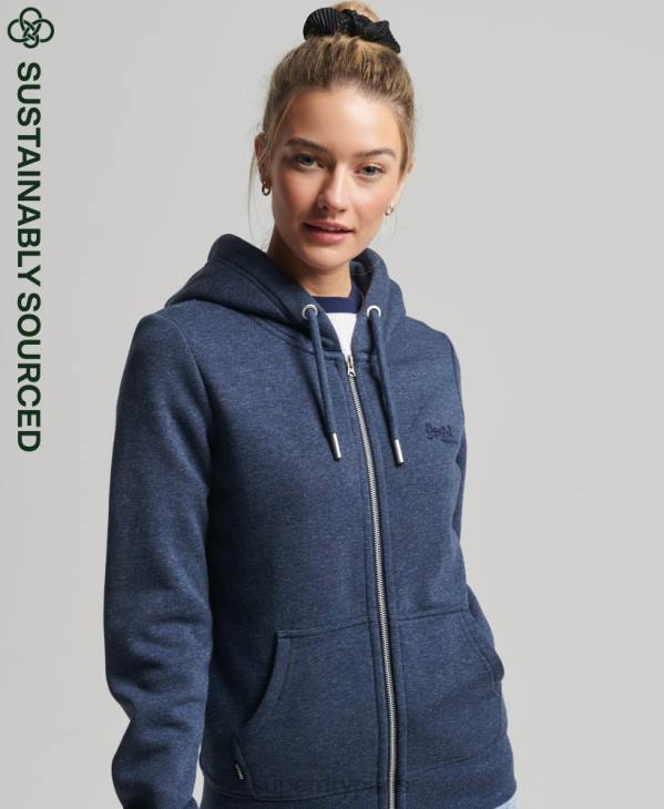 Superdry femmes sweat à capuche zippé en coton bio à logo vintage D64Z3421 vêtements marine