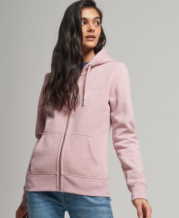 Superdry femmes sweat à capuche zippé en coton bio à logo vintage D64Z5763 vêtements rose