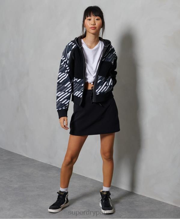 Superdry femmes sweat à capuche zippé en sherpa côtelé sportstyle energy D64Z6181 vêtements noir