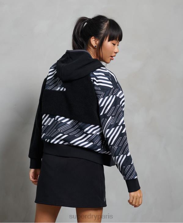 Superdry femmes sweat à capuche zippé en sherpa côtelé sportstyle energy D64Z6181 vêtements noir
