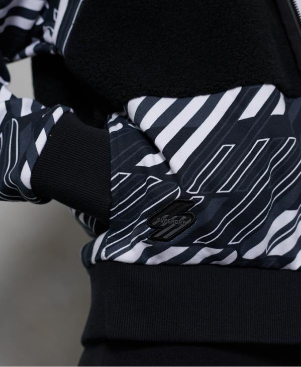 Superdry femmes sweat à capuche zippé en sherpa côtelé sportstyle energy D64Z6181 vêtements noir