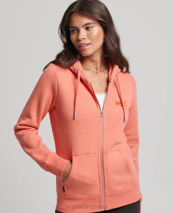 Superdry femmes sweat à capuche zippé essentiel en coton bio D64Z3293 vêtements corail