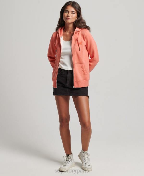 Superdry femmes sweat à capuche zippé essentiel en coton bio D64Z3293 vêtements corail