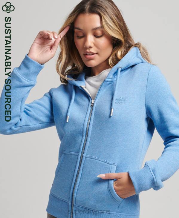 Superdry femmes sweat à capuche zippé essentiel en coton bio D64Z3301 vêtements bleu