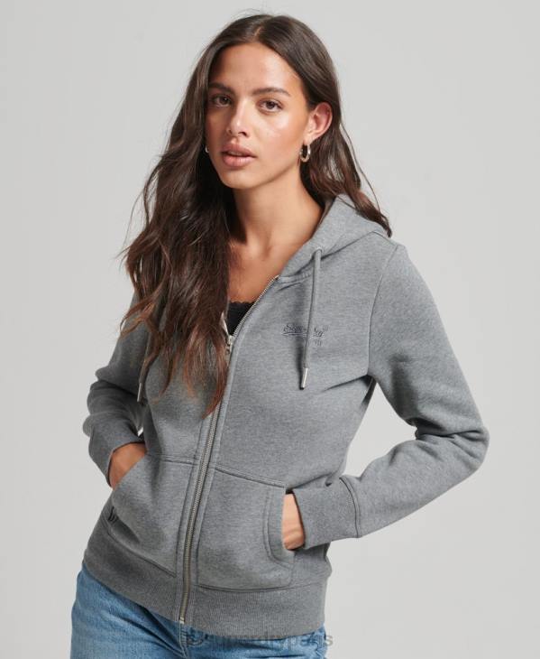 Superdry femmes sweat à capuche zippé essentiel en coton bio D64Z3303 vêtements gris