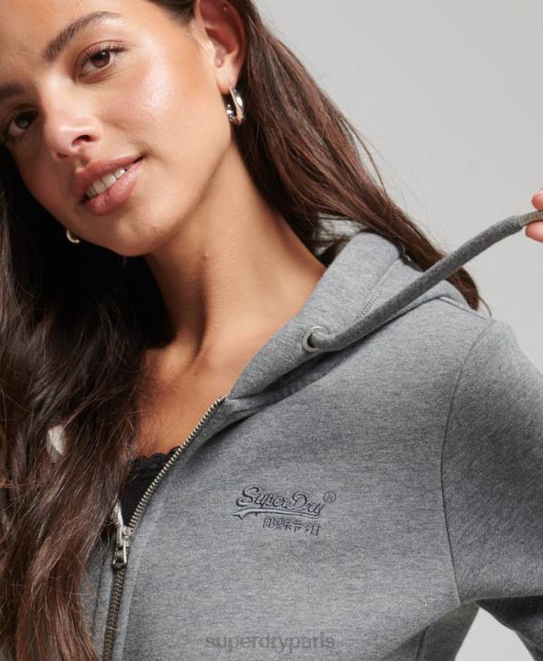Superdry femmes sweat à capuche zippé essentiel en coton bio D64Z3303 vêtements gris