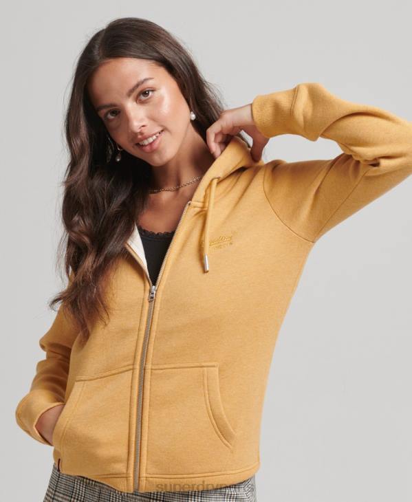Superdry femmes sweat à capuche zippé essentiel en coton bio D64Z3343 vêtements jaune