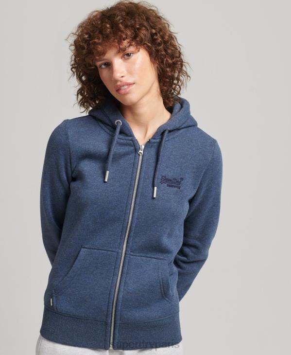 Superdry femmes sweat à capuche zippé essentiel en coton bio D64Z3379 vêtements marine