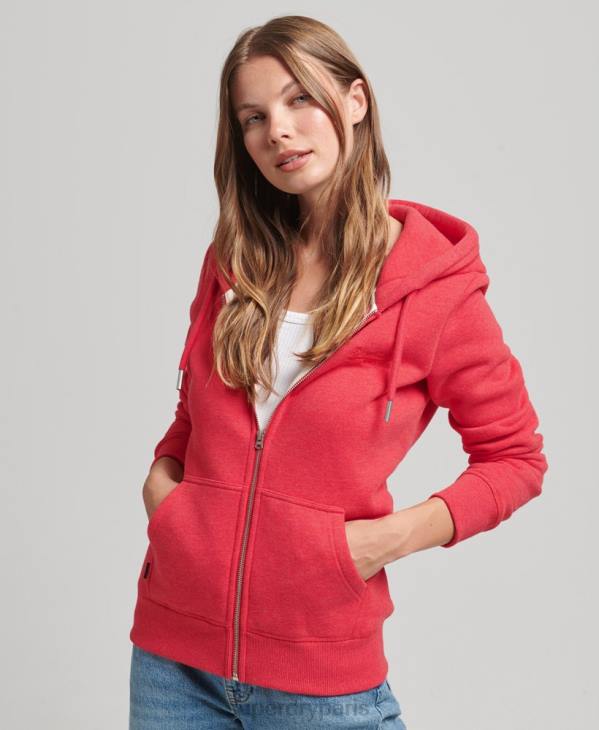 Superdry femmes sweat à capuche zippé essentiel en coton bio D64Z5938 vêtements rouge