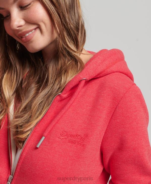 Superdry femmes sweat à capuche zippé essentiel en coton bio D64Z5938 vêtements rouge