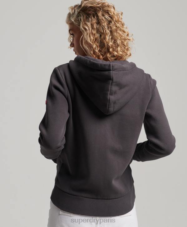 Superdry femmes sweat à capuche zippé fluo à logo vintage D64Z2143 vêtements gris foncé