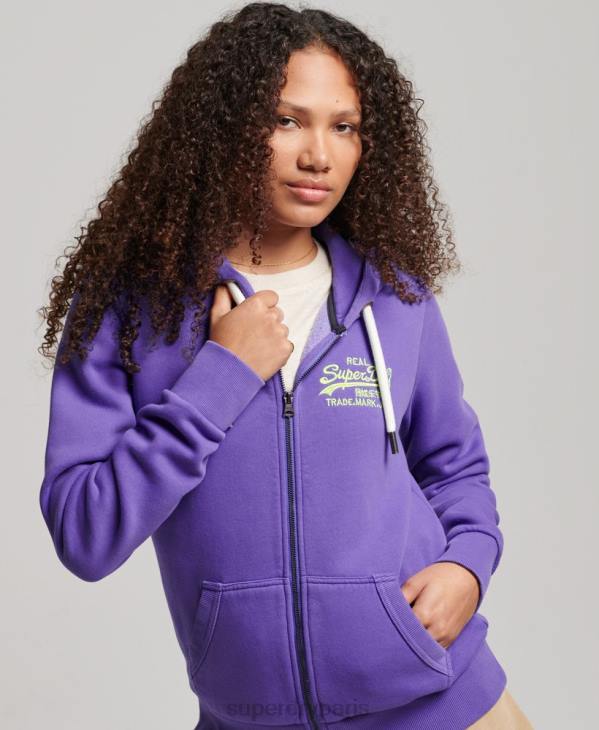 Superdry femmes sweat à capuche zippé fluo à logo vintage D64Z2287 vêtements violet