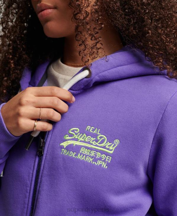 Superdry femmes sweat à capuche zippé fluo à logo vintage D64Z2287 vêtements violet
