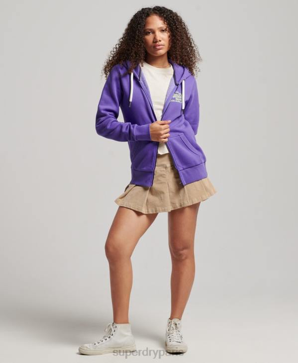 Superdry femmes sweat à capuche zippé fluo à logo vintage D64Z2287 vêtements violet