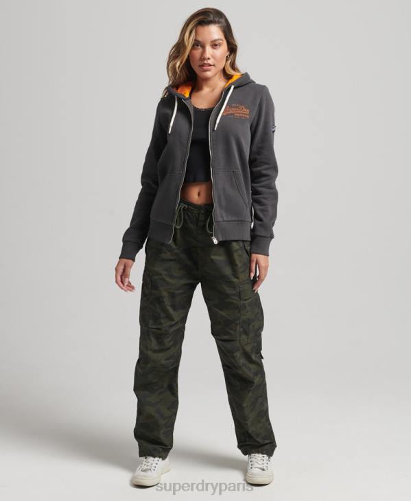 Superdry femmes sweat à capuche zippé à imprimé intégral D64Z6027 vêtements gris foncé