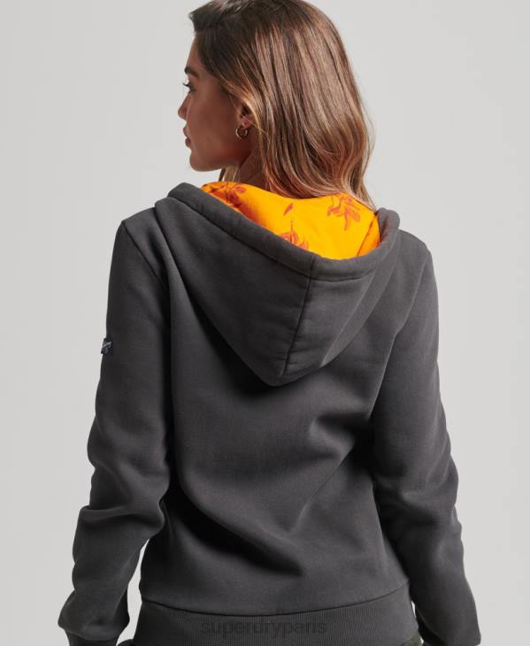 Superdry femmes sweat à capuche zippé à imprimé intégral D64Z6027 vêtements gris foncé