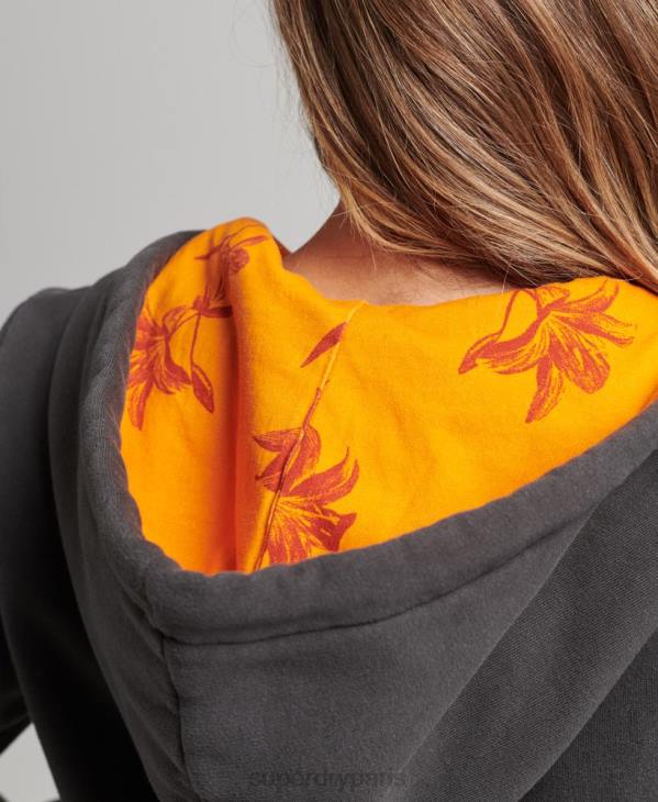 Superdry femmes sweat à capuche zippé à imprimé intégral D64Z6027 vêtements gris foncé