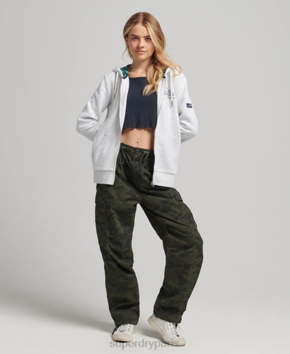 Superdry femmes sweat à capuche zippé à imprimé intégral D64Z6668 vêtements gris clair