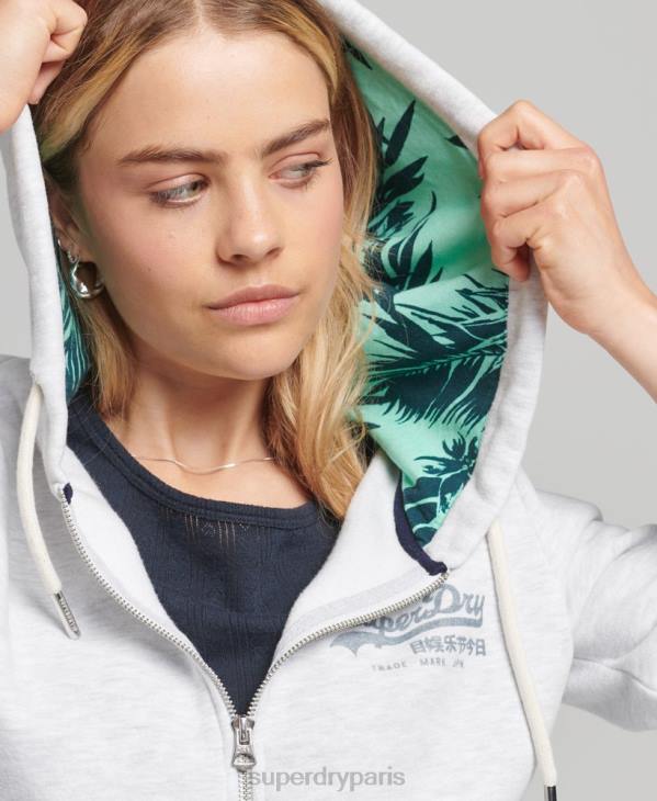 Superdry femmes sweat à capuche zippé à imprimé intégral D64Z6668 vêtements gris clair