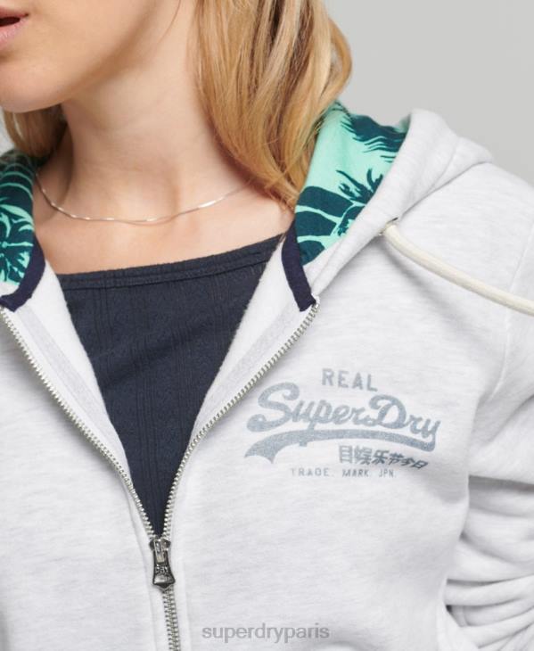 Superdry femmes sweat à capuche zippé à imprimé intégral D64Z6668 vêtements gris clair