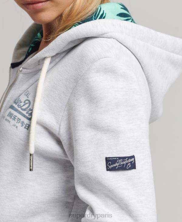 Superdry femmes sweat à capuche zippé à imprimé intégral D64Z6668 vêtements gris clair