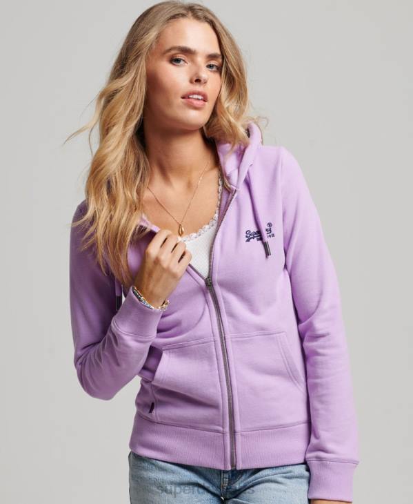 Superdry femmes sweat à capuche zippé à logo brodé D64Z2238 vêtements violet