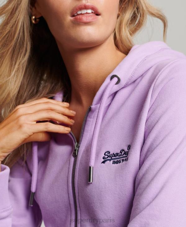 Superdry femmes sweat à capuche zippé à logo brodé D64Z2238 vêtements violet