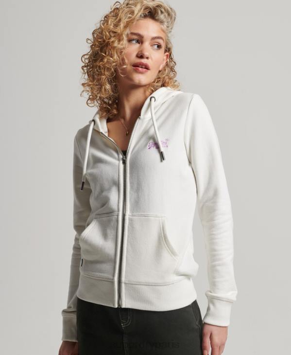 Superdry femmes sweat à capuche zippé à logo brodé D64Z2244 vêtements blanc