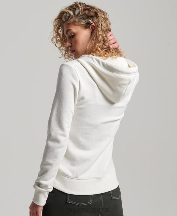 Superdry femmes sweat à capuche zippé à logo brodé D64Z2244 vêtements blanc