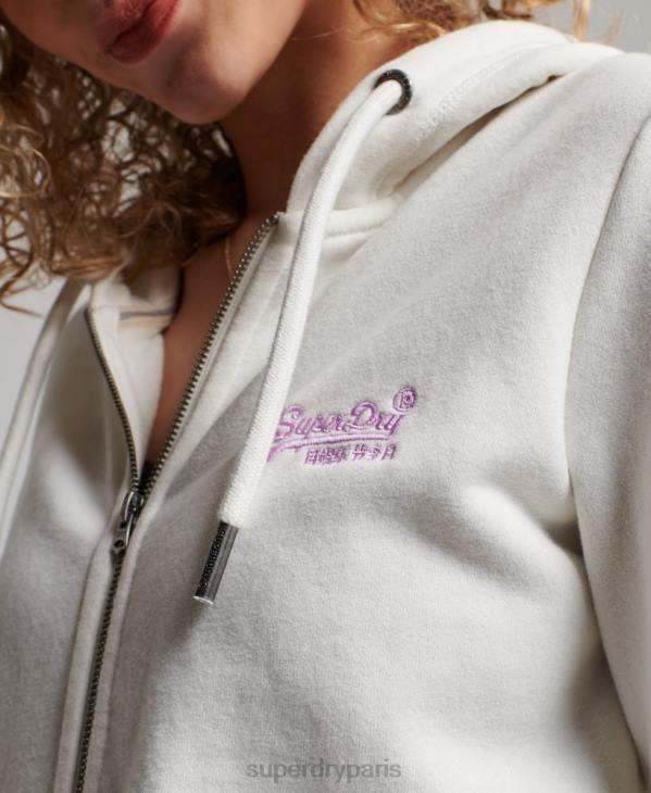 Superdry femmes sweat à capuche zippé à logo brodé D64Z2244 vêtements blanc