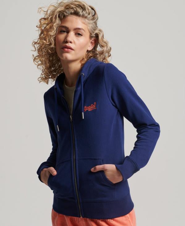 Superdry femmes sweat à capuche zippé à logo brodé D64Z2261 vêtements bleu