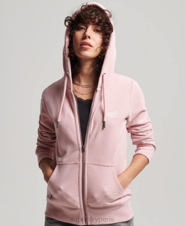 Superdry femmes sweat à capuche zippé à logo brodé D64Z2300 vêtements rose