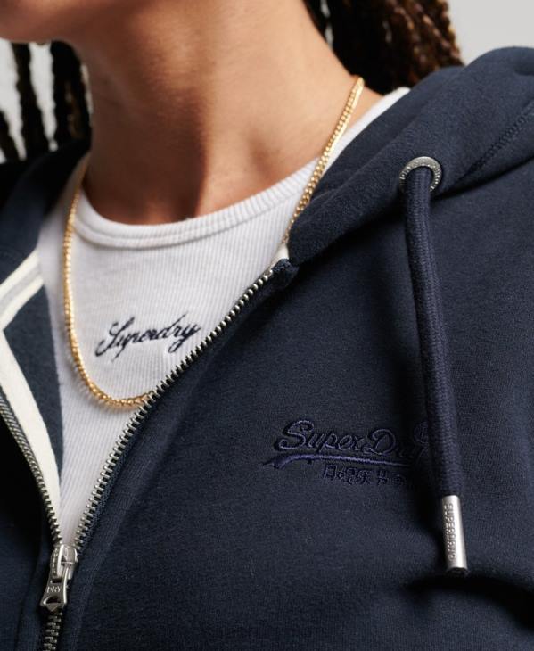 Superdry femmes sweat à capuche zippé à logo brodé D64Z2316 vêtements marine