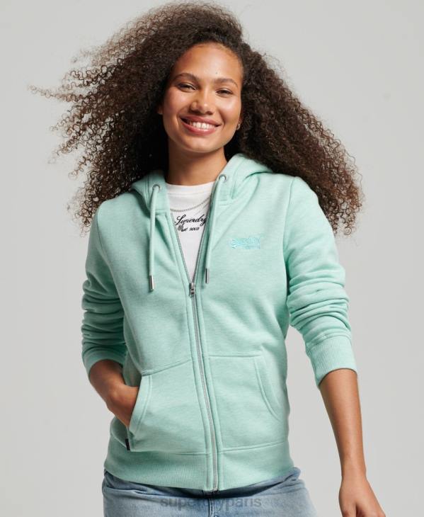 Superdry femmes sweat à capuche zippé à logo brodé D64Z3268 vêtements vert