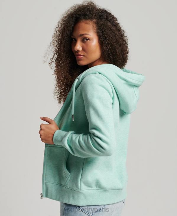 Superdry femmes sweat à capuche zippé à logo brodé D64Z3268 vêtements vert