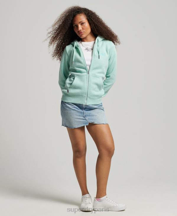 Superdry femmes sweat à capuche zippé à logo brodé D64Z3268 vêtements vert