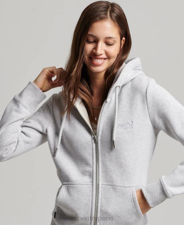 Superdry femmes sweat à capuche zippé à logo brodé D64Z3274 vêtements gris clair