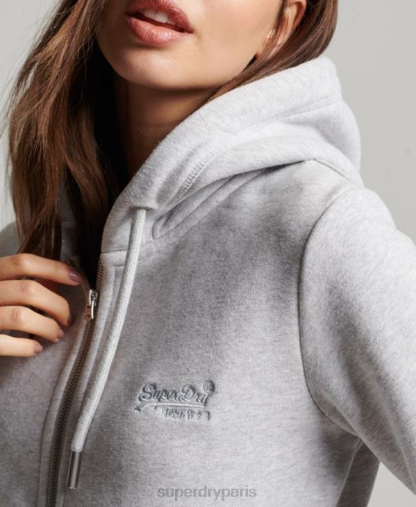Superdry femmes sweat à capuche zippé à logo brodé D64Z3274 vêtements gris clair